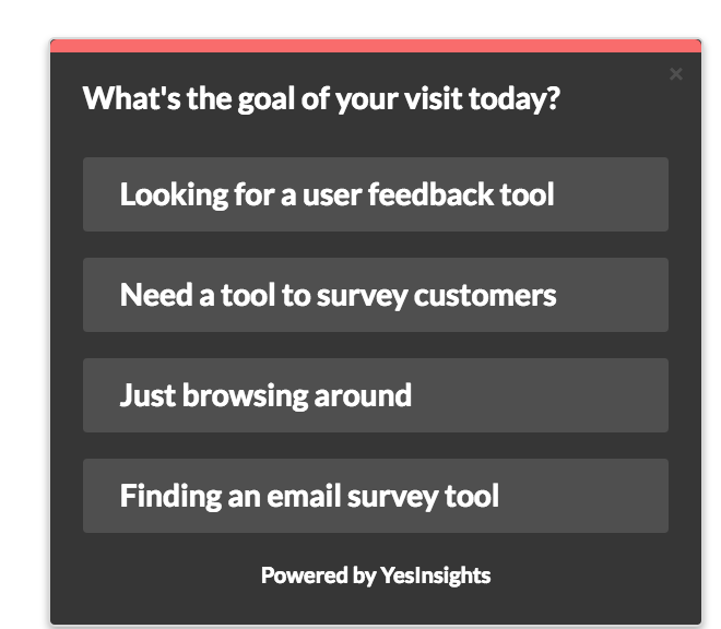 image of yesinsights landing page website widget to start customer feedback loop to cold traffic 