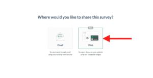 image of Step 3 - choosing a sharing platform - of how to create a website widget survey in yesinsights