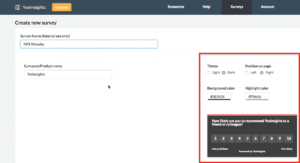 image of Step 4 - naming and styling your survey - of creating a website widget survey in yesinsights