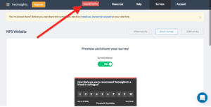 image of step 10 - copying your Javascript code - of how to create a website widget survey in yesinsights